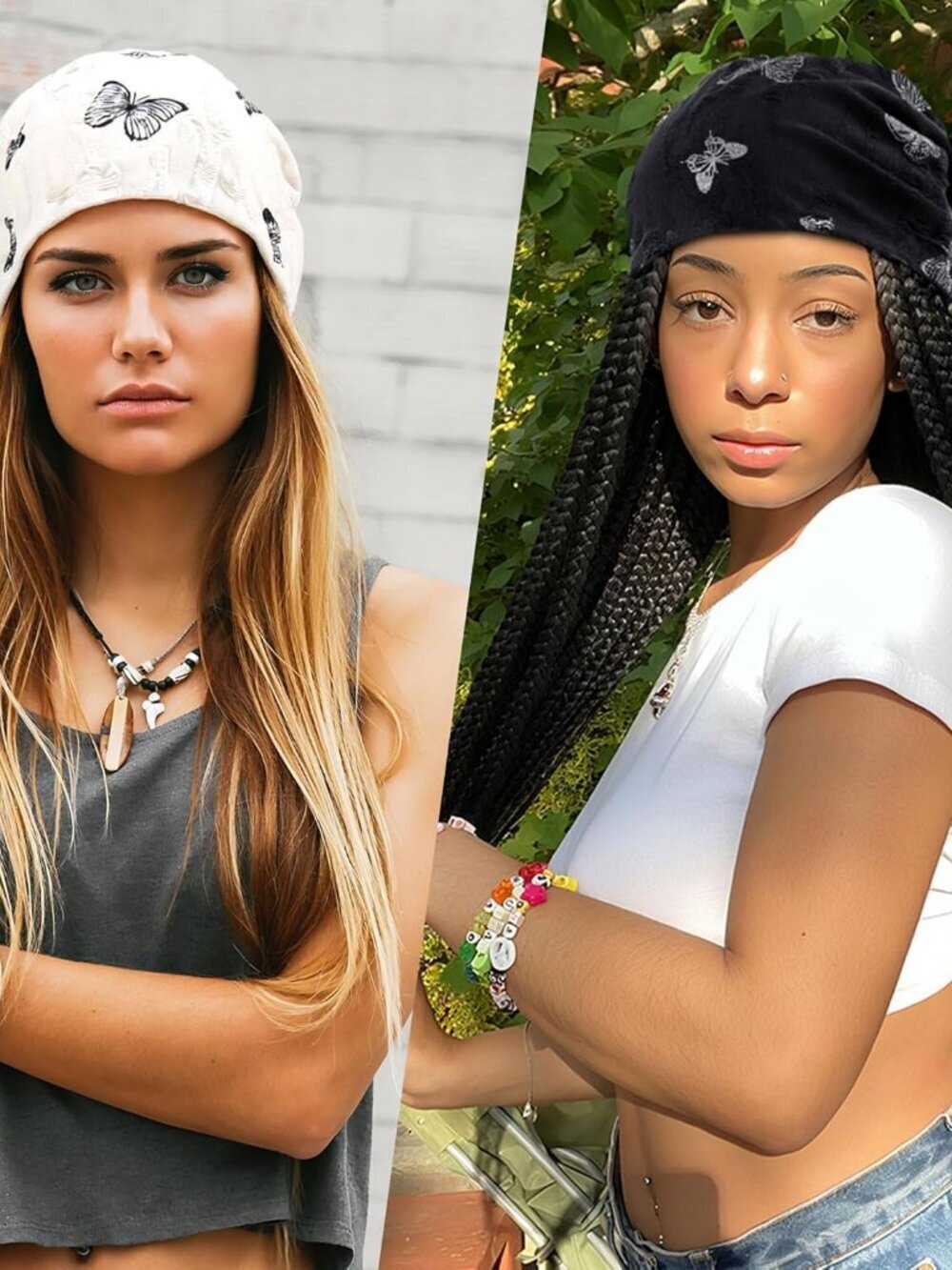 Women's Summer Beanie Boho Hats Adult Dwarf Hats Chemo Cap Pack Of 2 Butterfly